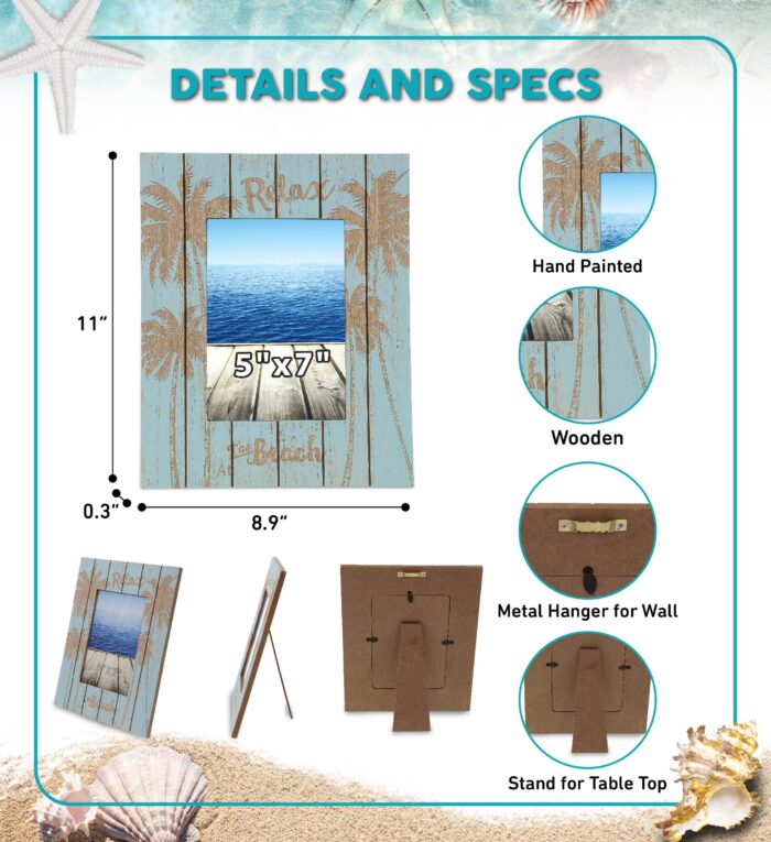Aqua Palm Photo Frame 5X7 - Nautical - Image 2