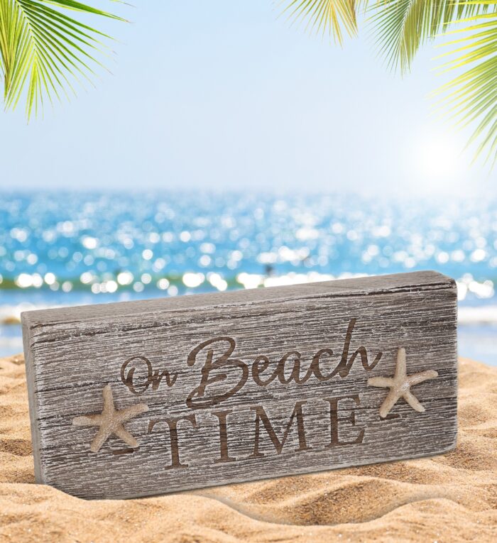 Driftwood Block Sign - On Beach Time - Nautical - Image 5
