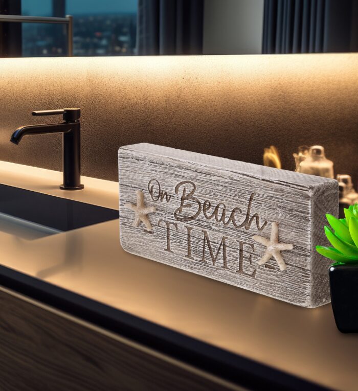 Driftwood Block Sign - On Beach Time - Nautical - Image 7