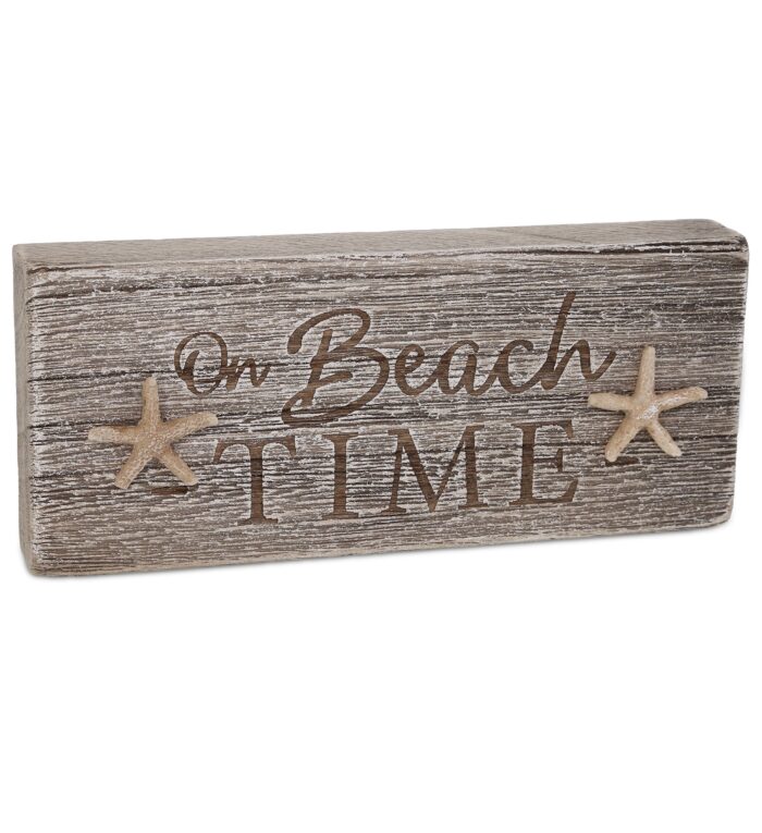 Driftwood Block Sign - On Beach Time - Nautical