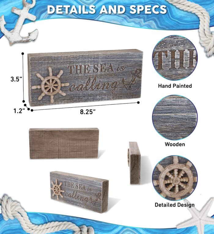 Driftwood Block Sign - The Sea Is Calling - Nautical - Image 2
