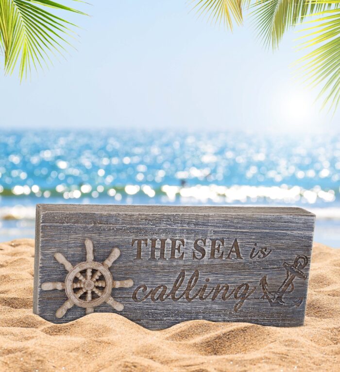 Driftwood Block Sign - The Sea Is Calling - Nautical - Image 5