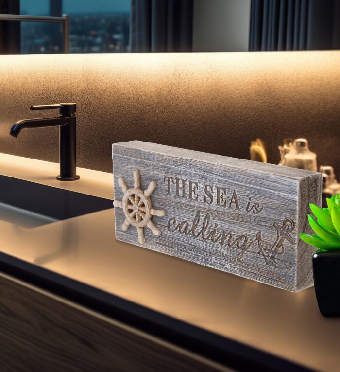 Driftwood Block Sign - The Sea Is Calling - Nautical - Image 7