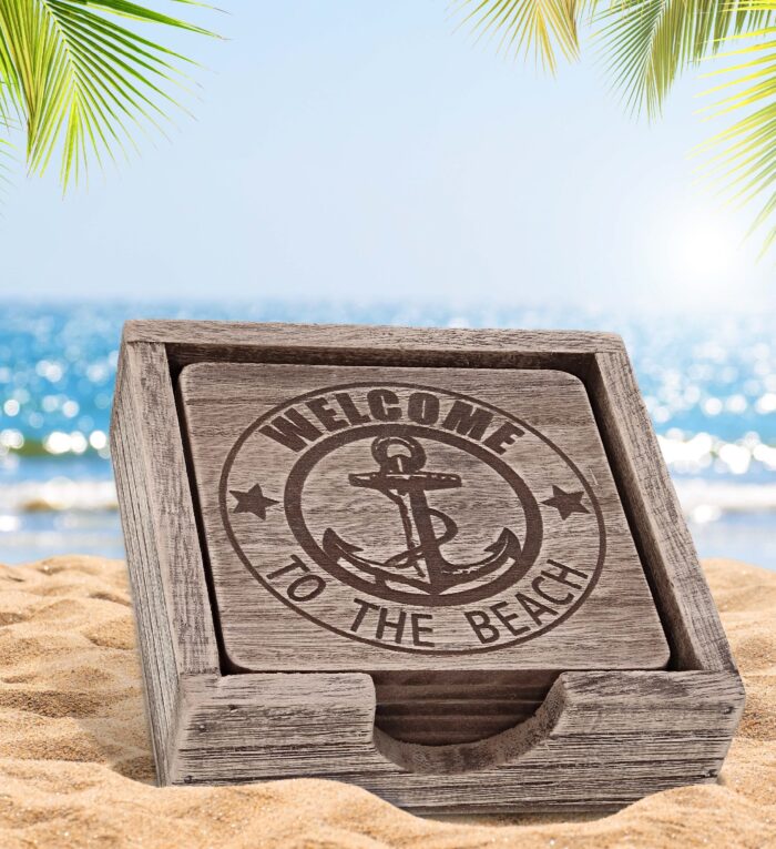 Driftwood Anchor Coasters 6Pc Set - Nautical - Image 5
