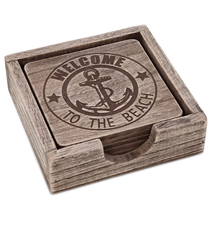 Driftwood Anchor Coasters 6Pc Set - Nautical