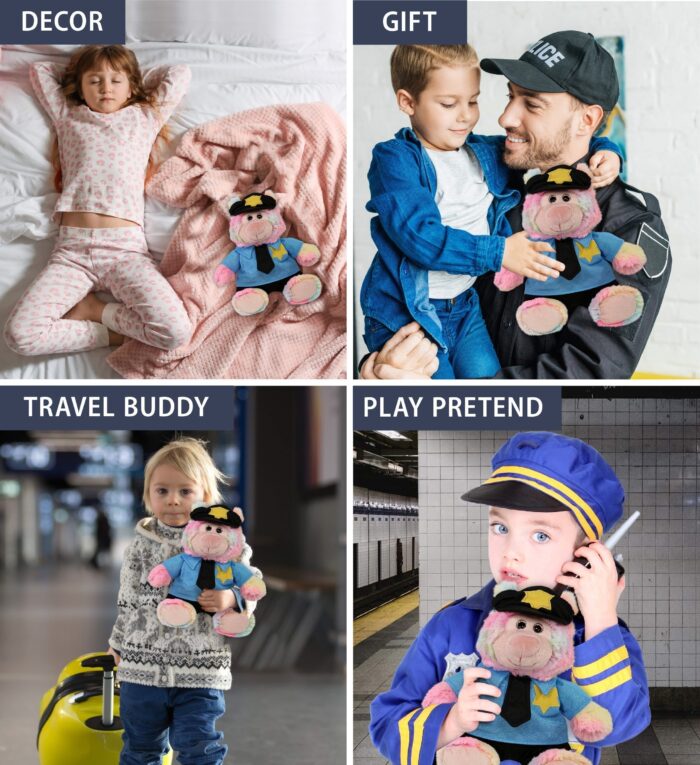 Rainbow Bear 9" With Police Dress Up Set  - Super-Soft Plush - Image 3