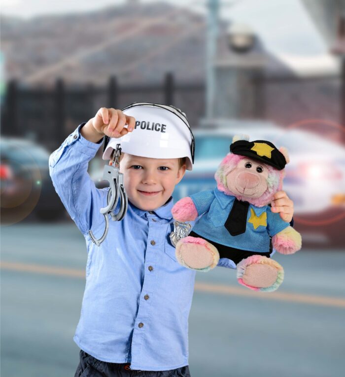Rainbow Bear 9" With Police Dress Up Set  - Super-Soft Plush - Image 4