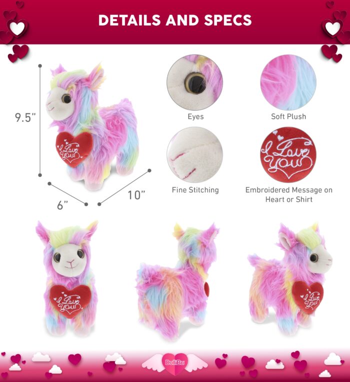 Rainbow Llama With Valentine Heart Plush - Super Soft Plush - Image 2