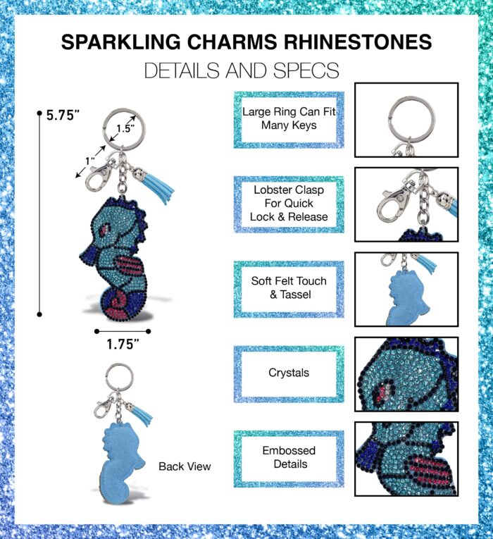 Seahorse - Sparkling Rhinestones Charm With Tassel - Image 2