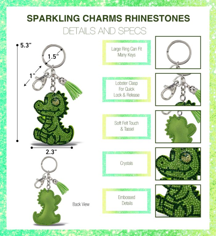 Alligator - Sparkling Rhinestones Charm With Tassel - Image 2