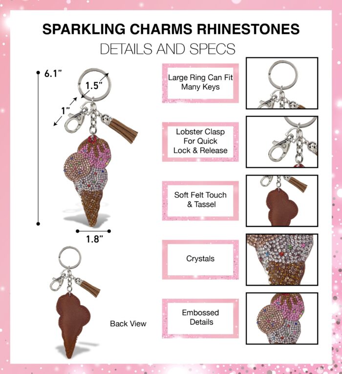 Ice Cream Cone - Sparkling Rhinestones Charm - Image 2