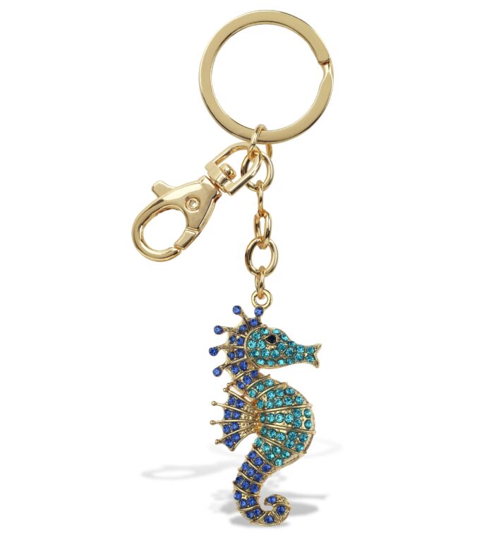 Blue Seahorse - Gold Sparkling Charms