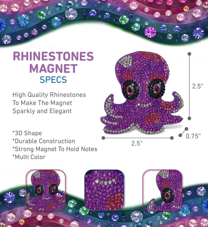 Purple Octopus - Sparkling Rhinestones Magnets - Image 3