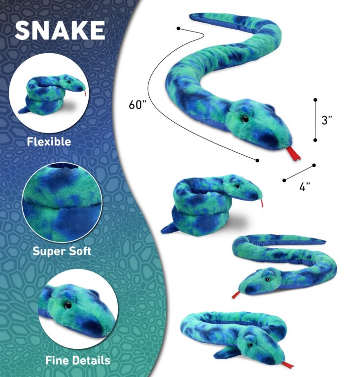 Blue Tie-Dye Snake 60" - Super-Soft Plush - Image 3