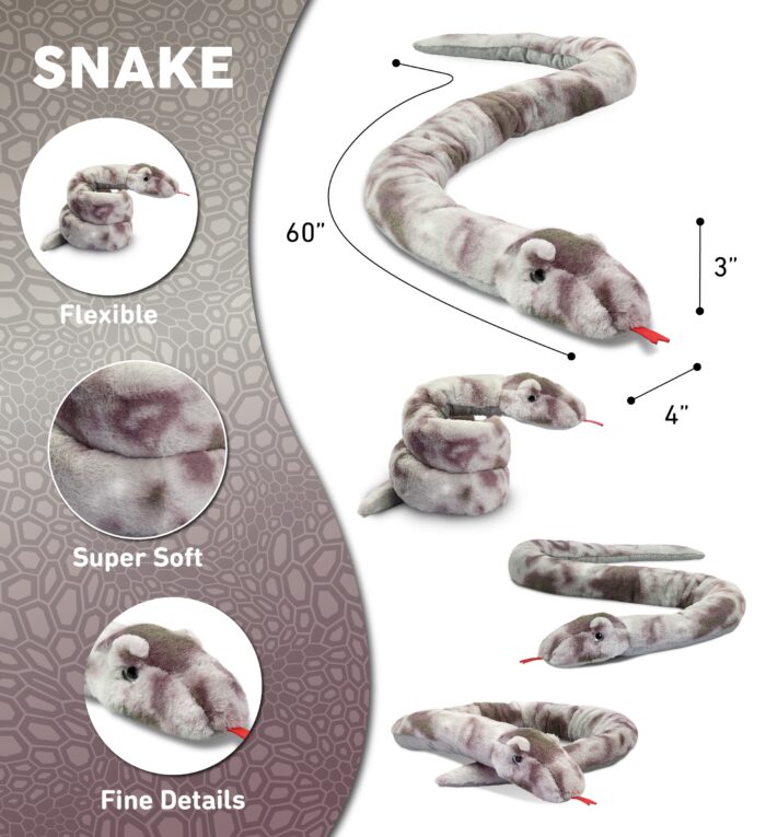 Grey Tie-Dye Snake 60" - Super-Soft Plush - Image 3