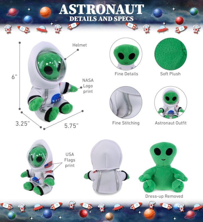 Green Alien Plush With Astronaut Dress Up - Super-Soft Plush - Image 2