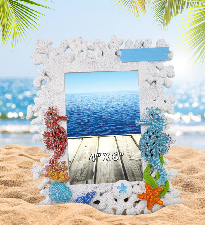 White Coral Seahorse 4X6 - Nautical Frame - Image 5
