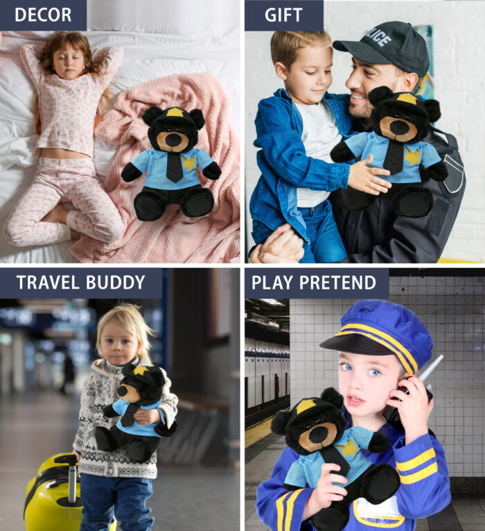 Black Bear 9" With Police Dress Up Set  - Super-Soft Plush - Image 3