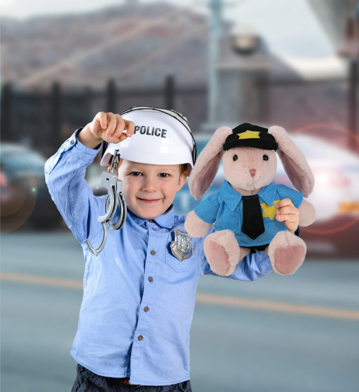 Baby Pink Rabbit 8" With Police Dress Up Set  - Super-Soft Plush - Image 4