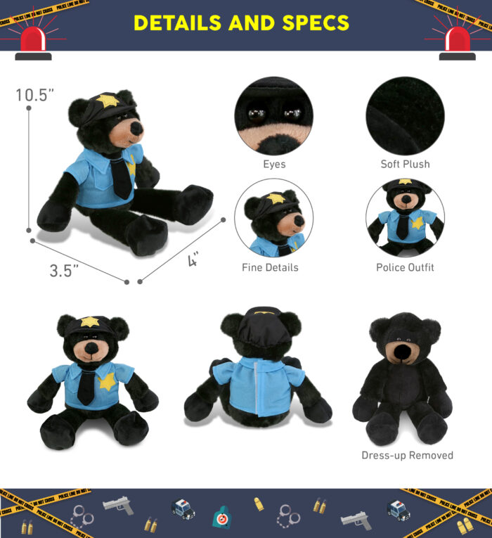 Long Leg Black Bear 10.5" With Police Dress Up Set  - Super-Soft Plush - Image 2
