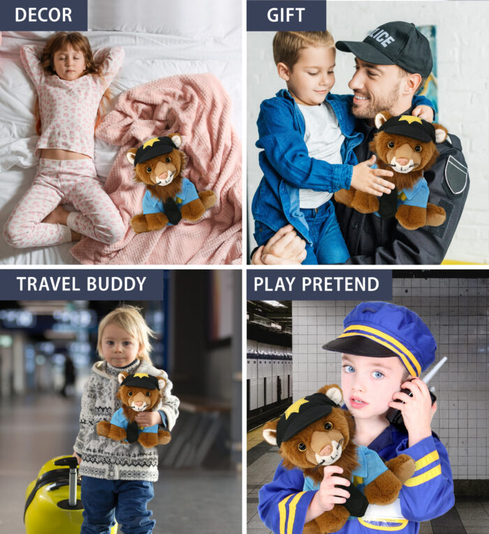 Squat Lion 8" With Police Dress Up Set  - Super-Soft Plush - Image 3