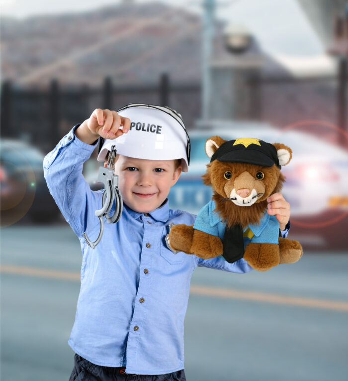 Squat Lion 8" With Police Dress Up Set  - Super-Soft Plush - Image 4