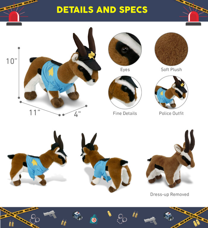 Antelope 10" With Police Dress Up Set  - Super-Soft Plush - Image 2