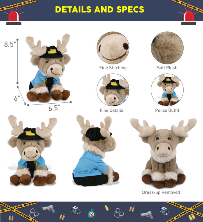 Squat Reindeer 8.5" With Police Dress Up Set  - Super-Soft Plush - Image 2