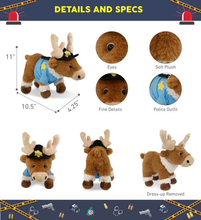 Standing Reindeer 11" With Police Dress Up Set  - Super-Soft Plush - Image 2