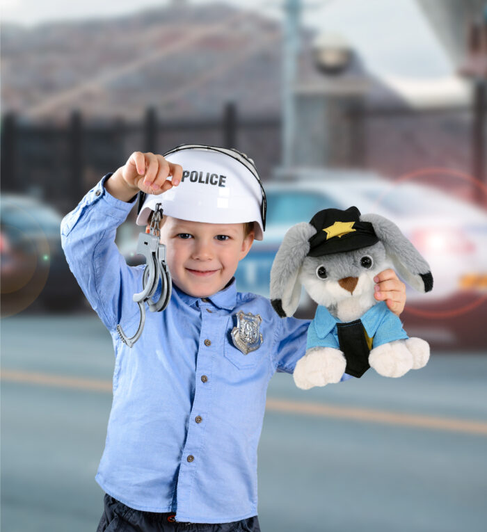 Grey Rabbit 7" With Police Dress Up Set  - Super-Soft Plush - Image 4