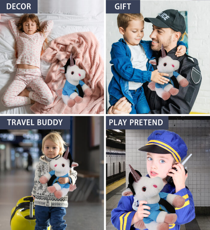 White Unicorn 9" With Police Dress Up Set  - Super-Soft Plush - Image 3