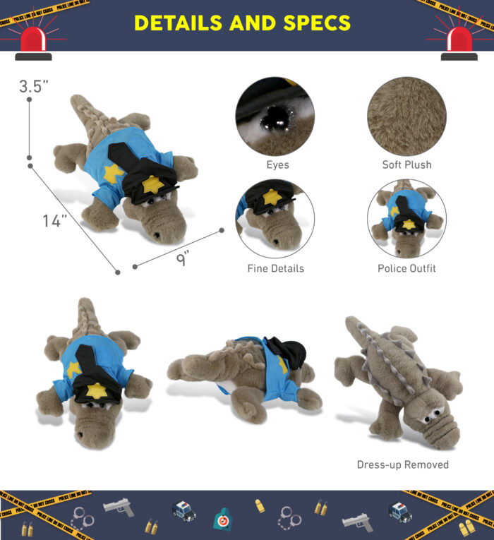 Grey Alligator Small 14" With Police Dress Up Set  - Super-Soft Plush - Image 2