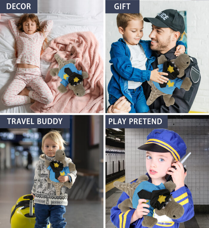 Grey Alligator Small 14" With Police Dress Up Set  - Super-Soft Plush - Image 3