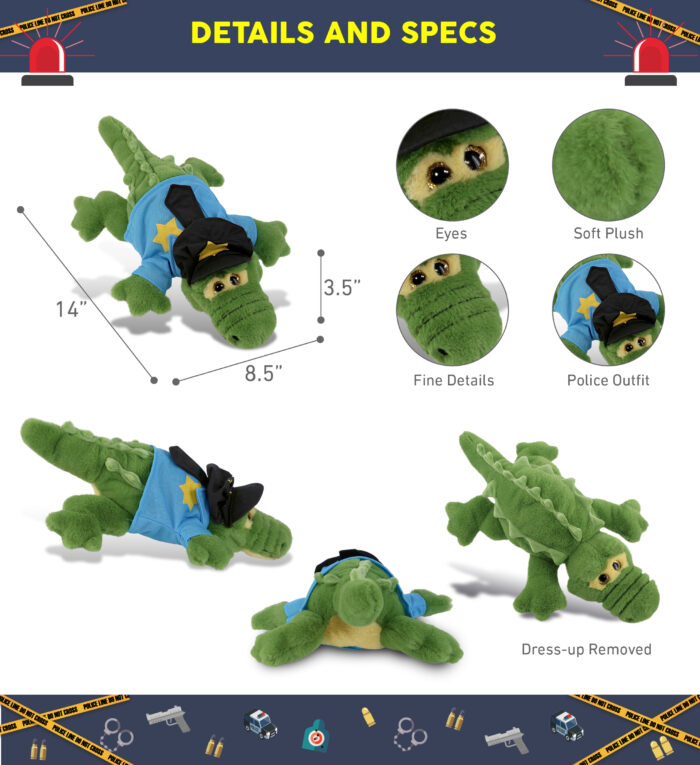 Green Alligator Small 14" With Police Dress Up Set  - Super-Soft Plush - Image 2