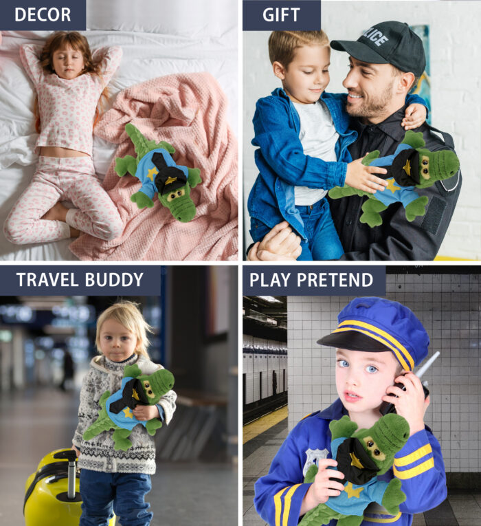 Green Alligator Small 14" With Police Dress Up Set  - Super-Soft Plush - Image 3