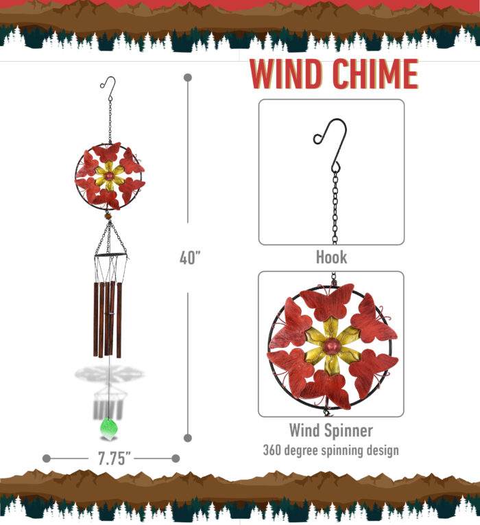 Red Butterflies Wind Spinner - Wind Chime - Image 2